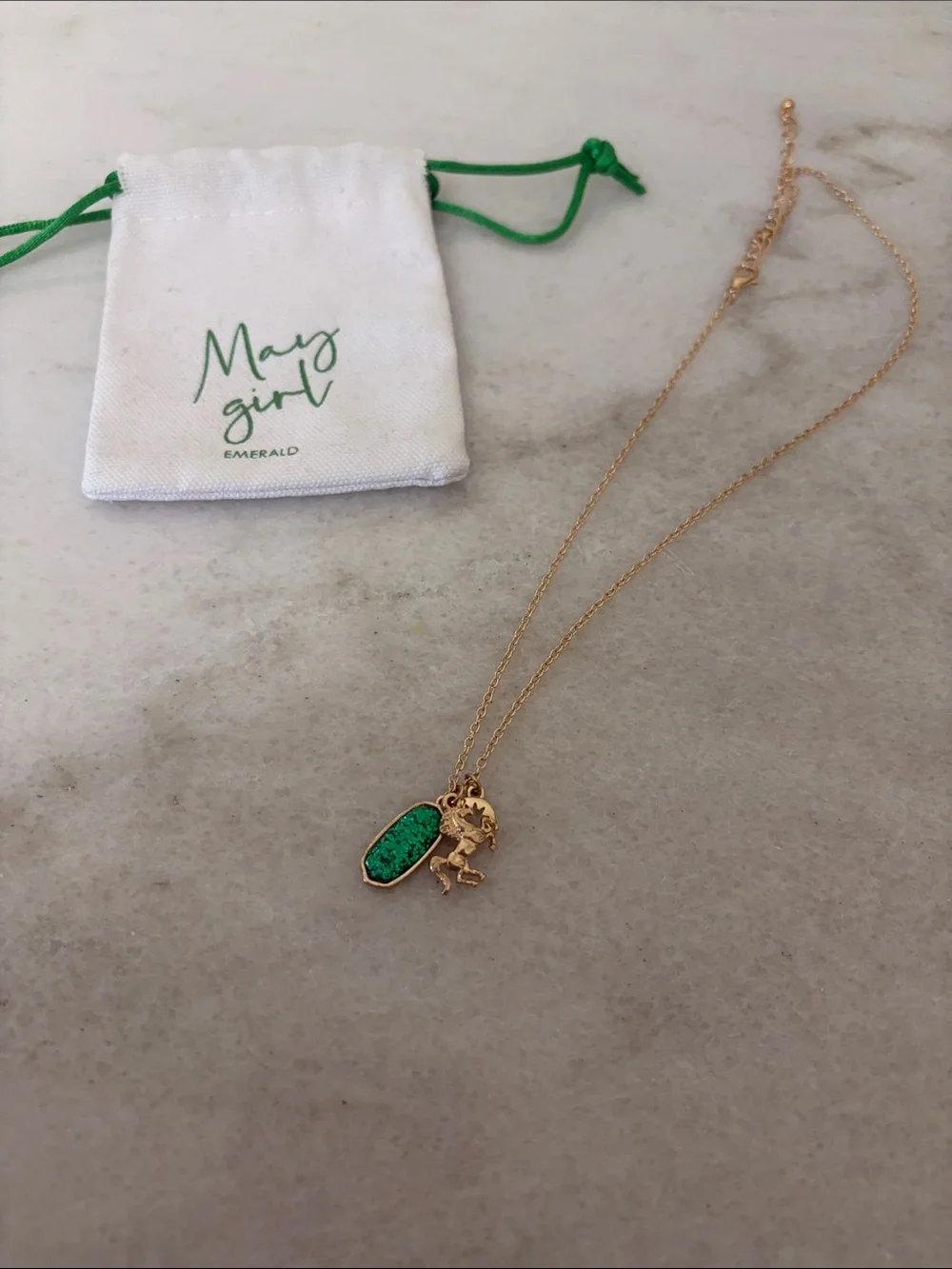 Justice Gold Chain Necklace with Green Charm